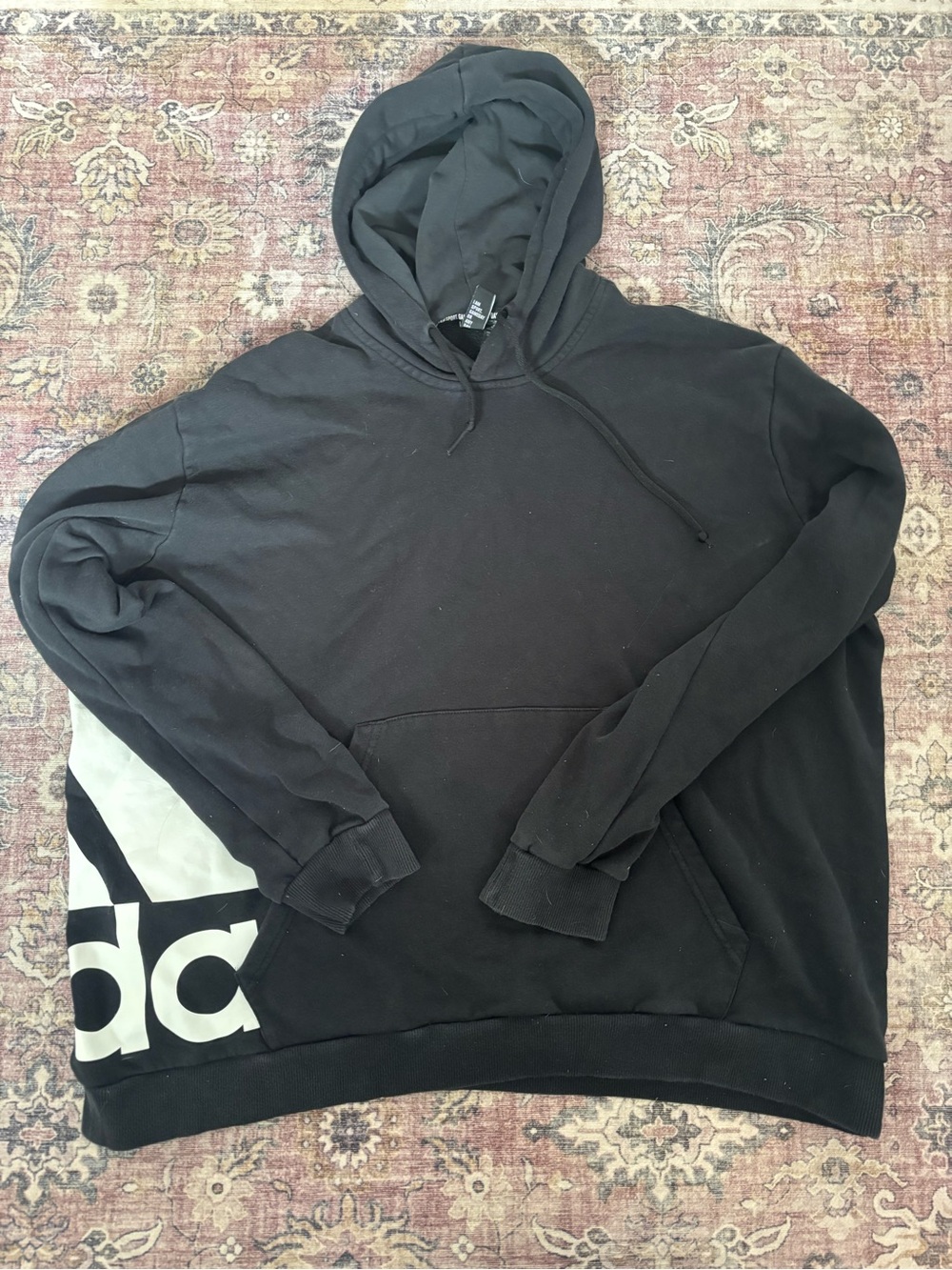 Vintage adidas Black Hoodie with White Logo Block